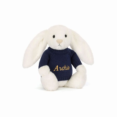 Jellycat Bashful Luxe Bunny Luna with Navy Jumper Australia | 369482PYV